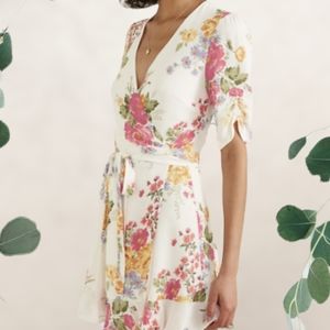 REFORMATION Monica Floral-Print Georgette Mini Wrap Dress Size Small